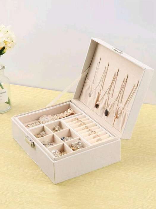 ZS - Multi-grid Lockable Jewelry Storage Box, White Double Layer Ring Box, For Home Green