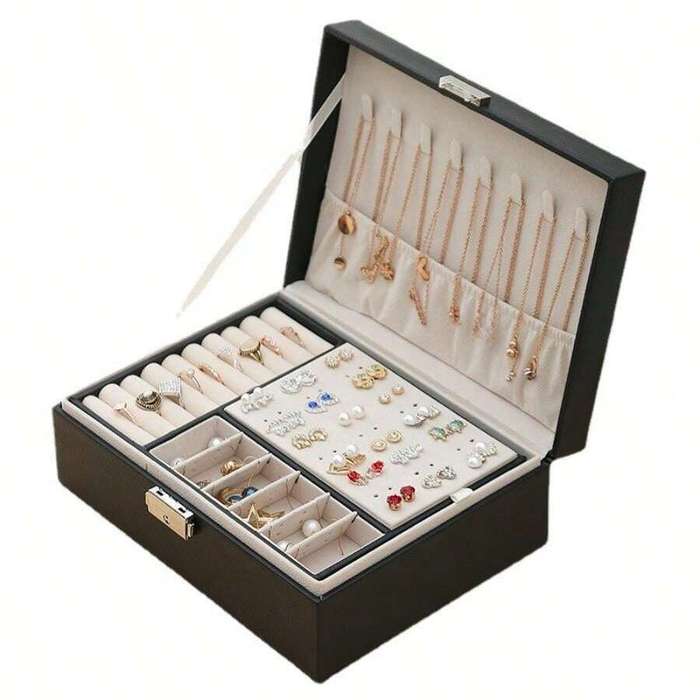 ZS - Multi-grid Lockable Jewelry Storage Box, White Double Layer Ring Box, For Home Green