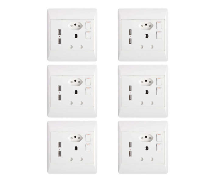 ZS - Redisson 16A Double Wall Socket with 2 USB Slots (4x4) - Set of 6
