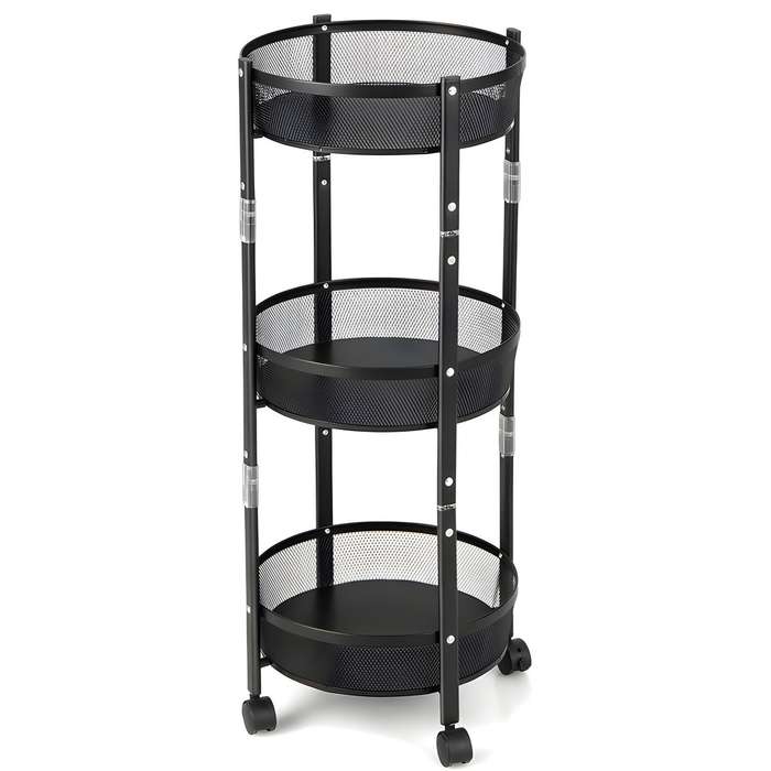 ZS - Folding Kitchen Storage Rack, 3 Tier Storage Rack Shelf with Wheels