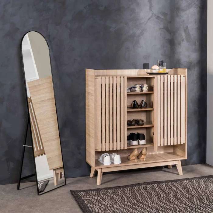 ZS - Free-Standing or Wall-Mount Aluminum Frame Arched Mirror - 146 cm x 36 cm Black