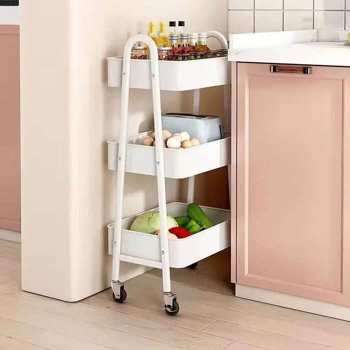 ZS - 3 Tier Metal Storage Trolley Storage Cart Serving Trolley Black