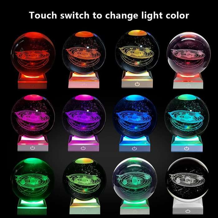 ZS - 8cm 3D Crystal Ball with Colour Changing Light Up Base Galaxy