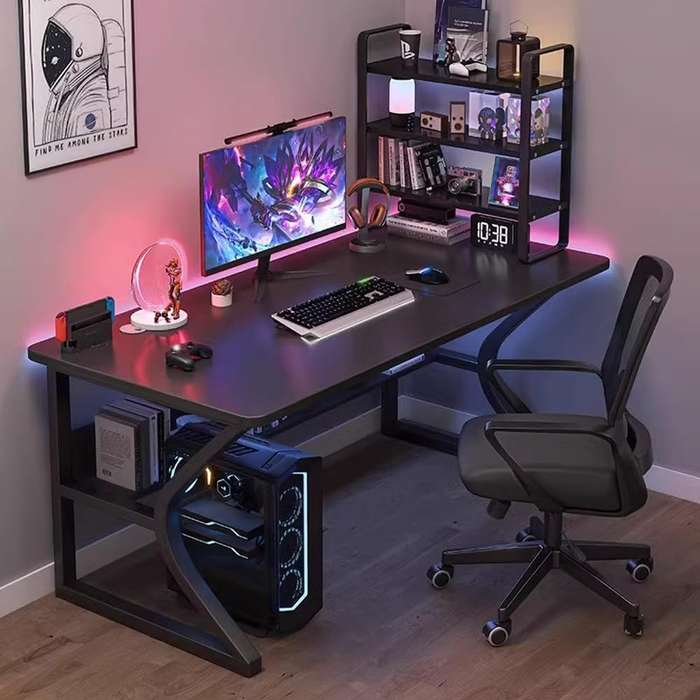 ZS - Gaming Table with Storage Shelves Under The Table