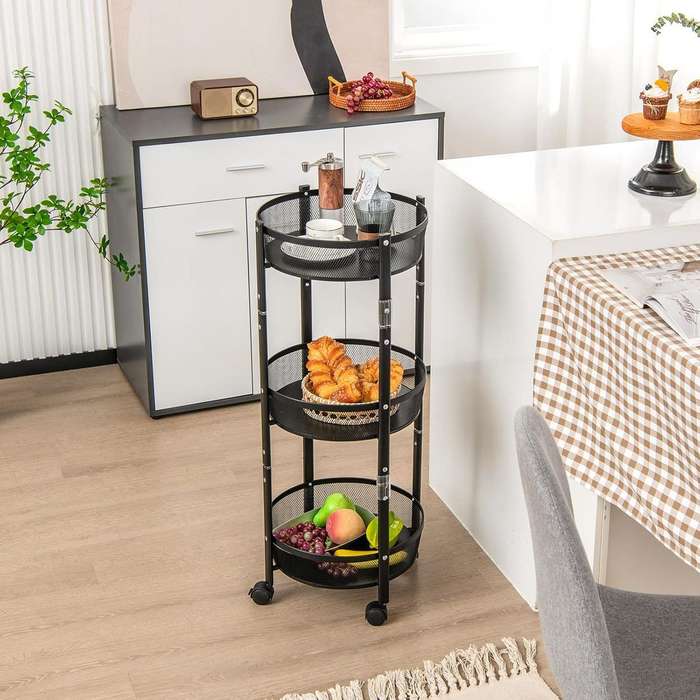 ZS - Folding Kitchen Storage Rack, 3 Tier Storage Rack Shelf with Wheels