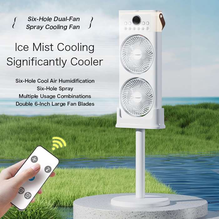 ZS - Dual Fan Mist Cooling Fan with Humidifier, 6 Nozzles 360 Adjustable