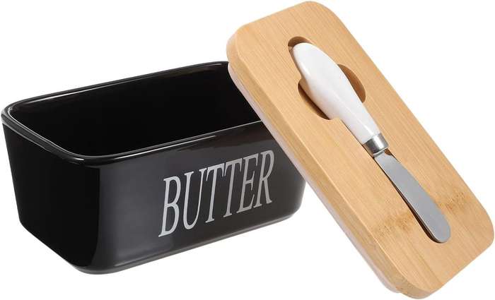ZS - Ceramic Butter Jar with Butter Knife Black