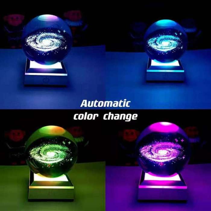 ZS - 8cm 3D Crystal Ball with Colour Changing Light Up Base Galaxy