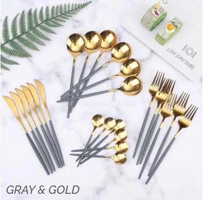 2 Tone Cutlery Set 24pcs Set - Gray and Gold