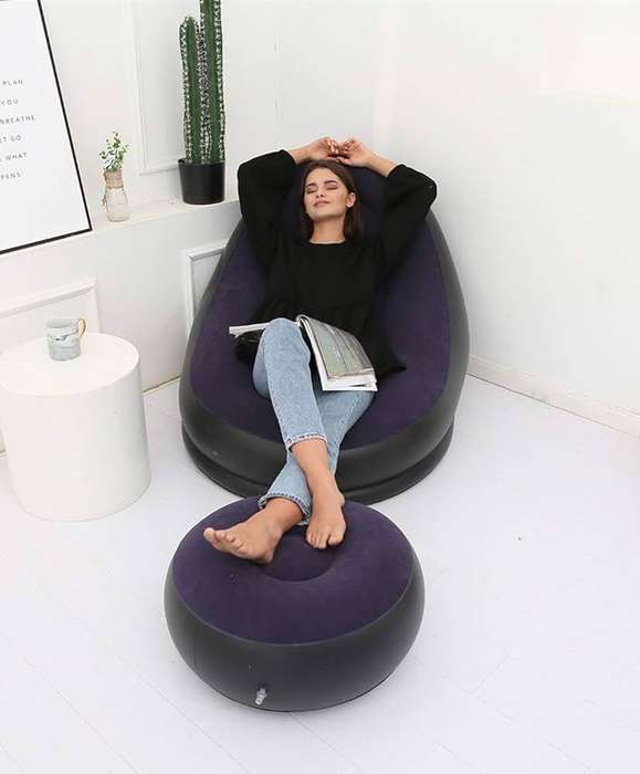 Flocking Sofa Set Inflatable - Black&Khaki