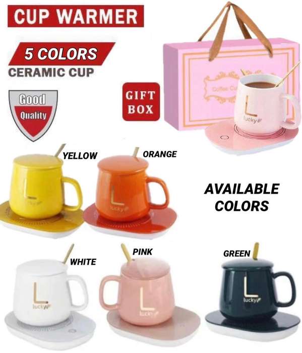 Ceramic Coffee Cup with Heating Pad - Yellow