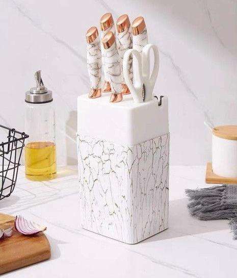 ZS - All in one Pro 7pcs Knife Set with Sharpener White