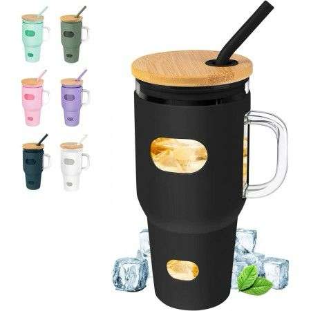 ZS - 1200ml Travel Glass Cup Hot and Cold with Straw White (without handle)