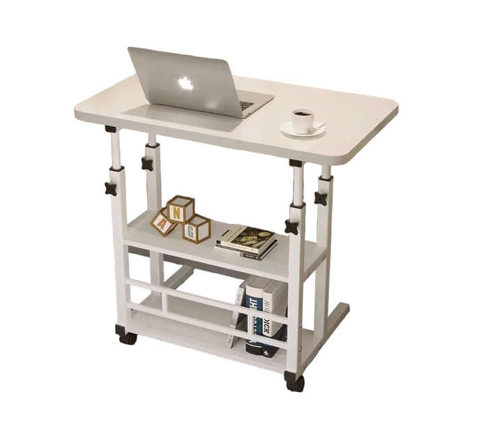 ZS - Laptop Desk with 2 Shelves - Height Adjustable Wood
