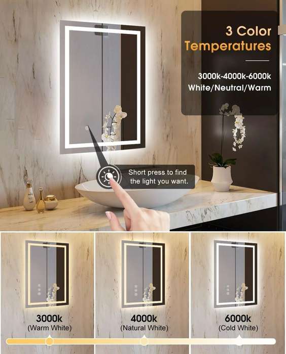 ZS - Frameless Bathroom Mirror Glass 110 x 70 cm with LED lighting