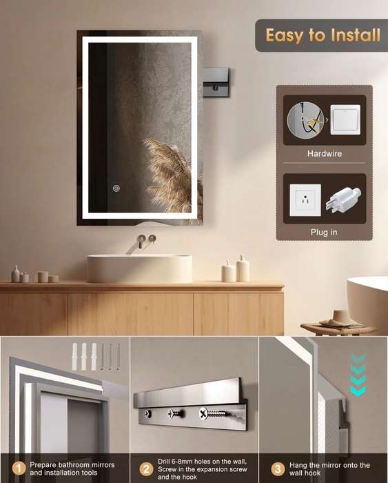 ZS - Frameless Bathroom Mirror Glass 110 x 70 cm with LED lighting