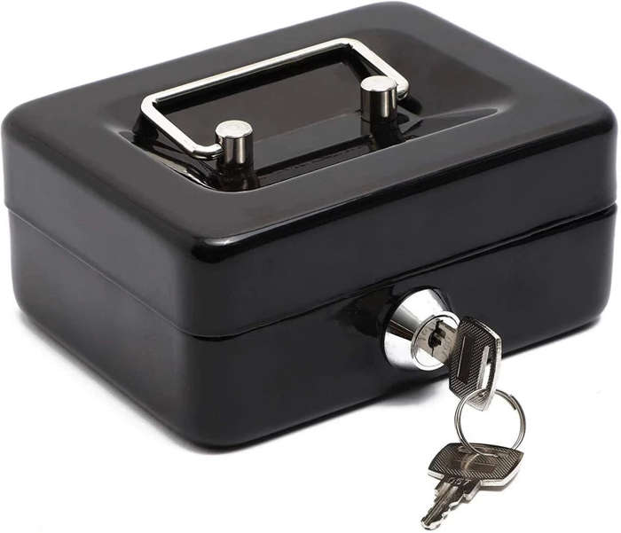 ZS - Durable Metal Cash Box with Key Black