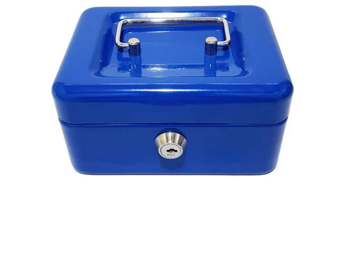 ZS - Durable Metal Cash Box with Key Blue
