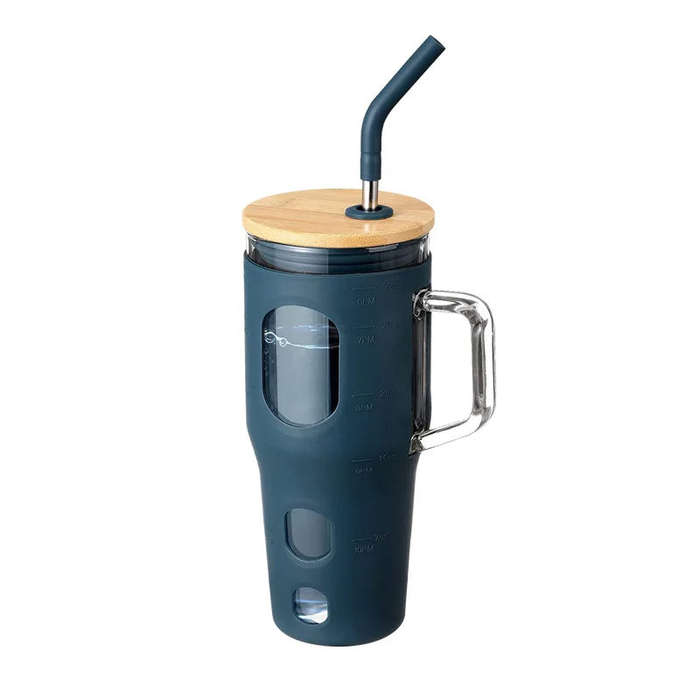 ZS - 1200ml Travel Glass Cup Hot and Cold with Straw White (without handle)