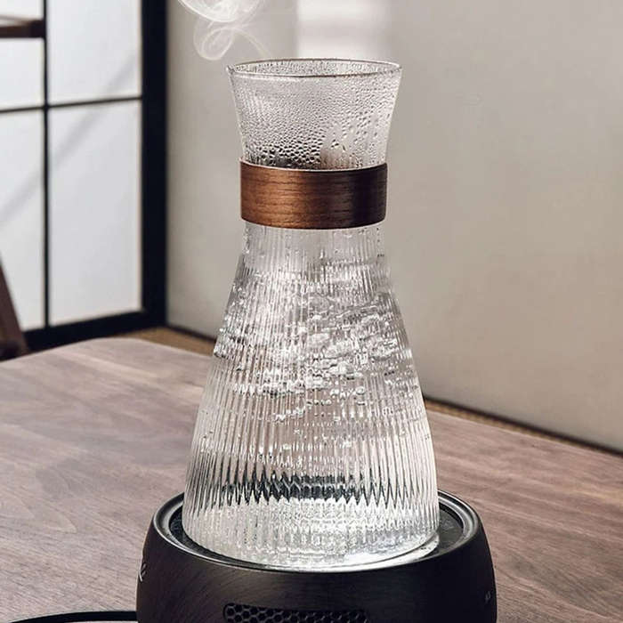 ZS - Ribbed Glass Pitcher Set with 6 Cups Clear
