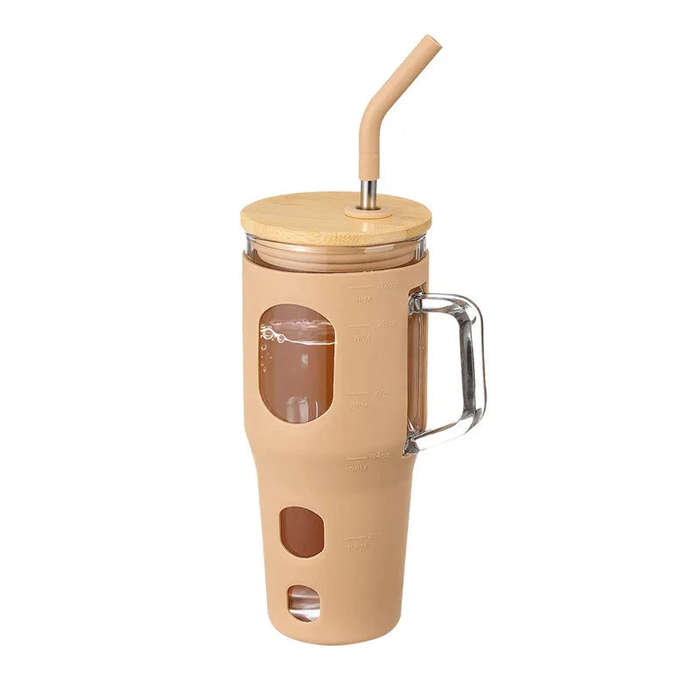 ZS - 1200ml Travel Glass Cup Hot and Cold with Straw White (without handle)