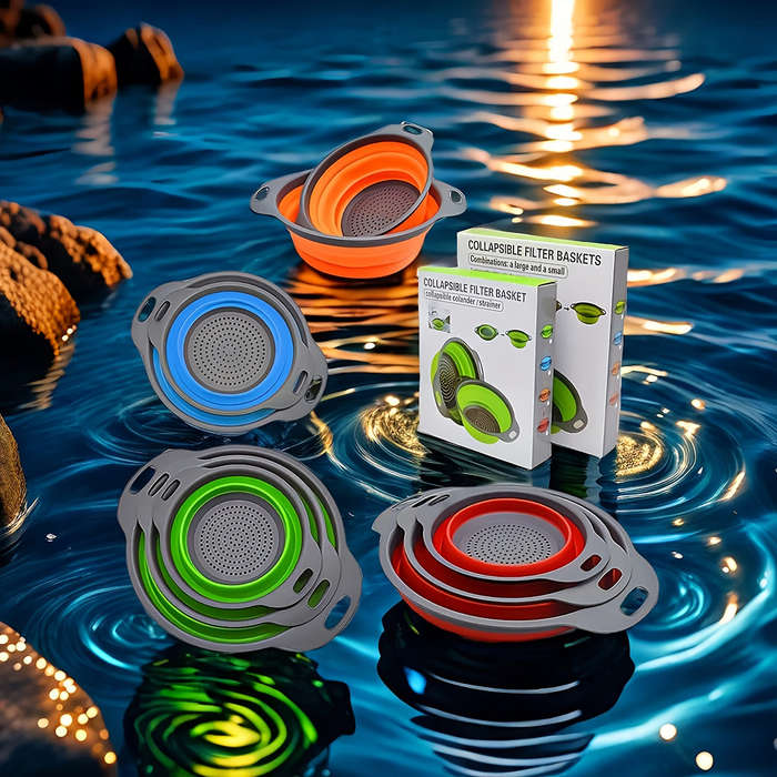 2pcs, Collapsible Silicone Colander