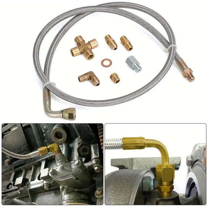 Turbo Oil Feed Line Kit 1/8NPT 4AN 38" For T3 T4 T04E T60 T61 T60-1 Braided SS Silvery