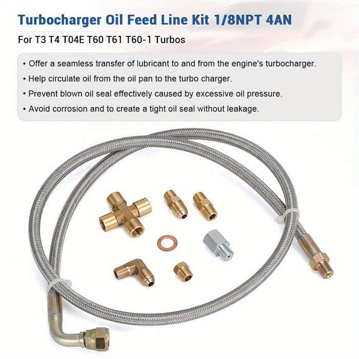 Turbo Oil Feed Line Kit 1/8NPT 4AN 38" For T3 T4 T04E T60 T61 T60-1 Braided SS Silvery