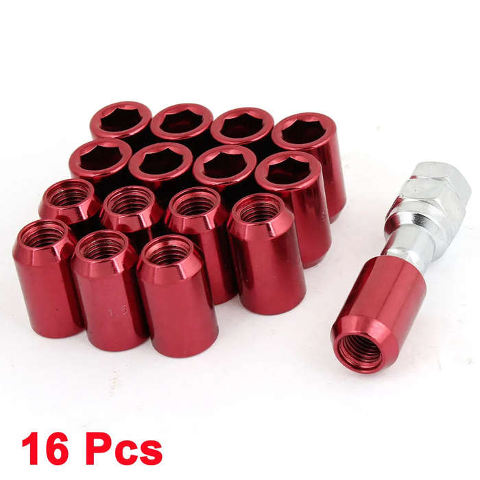 Red 16 Pcs Chrome Wheel Spline Drive Lugnuts
