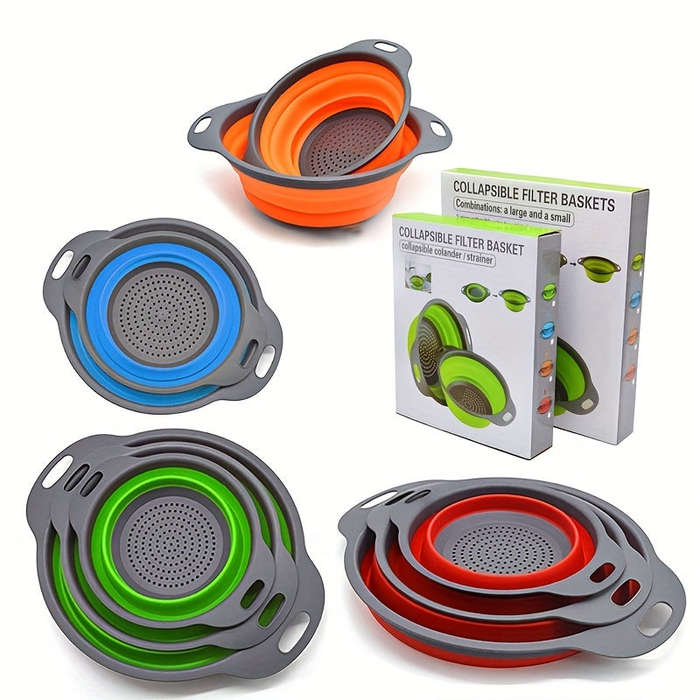2pcs, Collapsible Silicone Colander