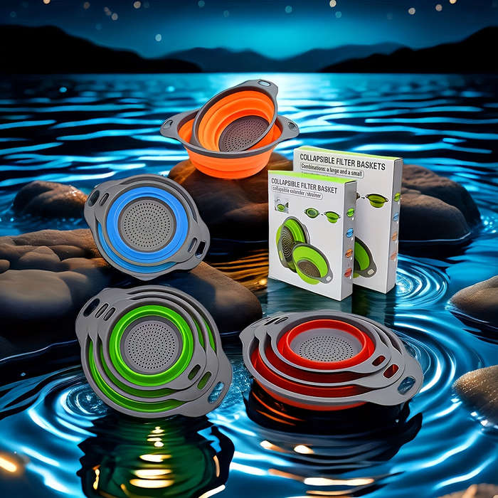 2pcs, Collapsible Silicone Colander