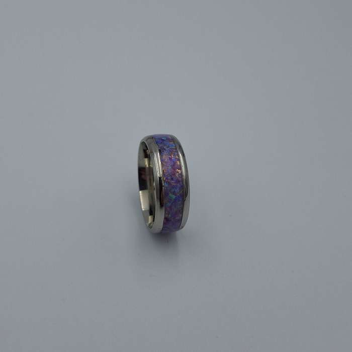 Custom Handmade Stainless Steel 8mm Ring With Crushed Opals - Size 10