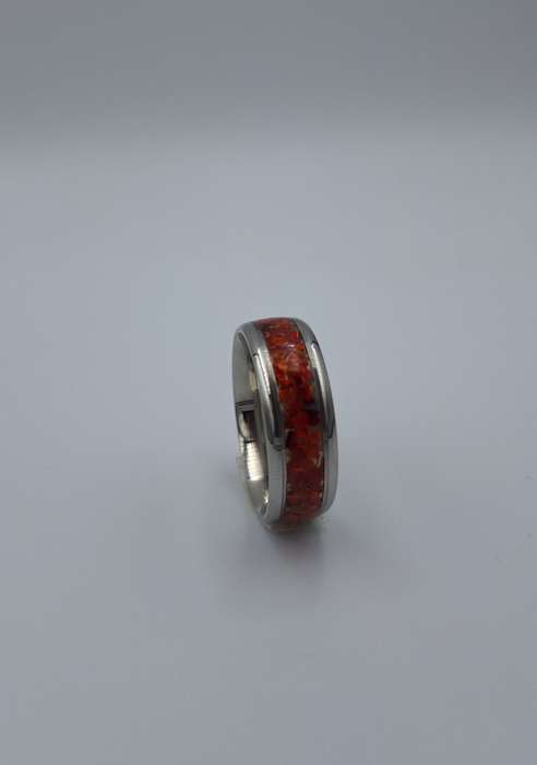 Custom Handmade Stainless Steel 8mm Ring With Crushed Opals - Size 12