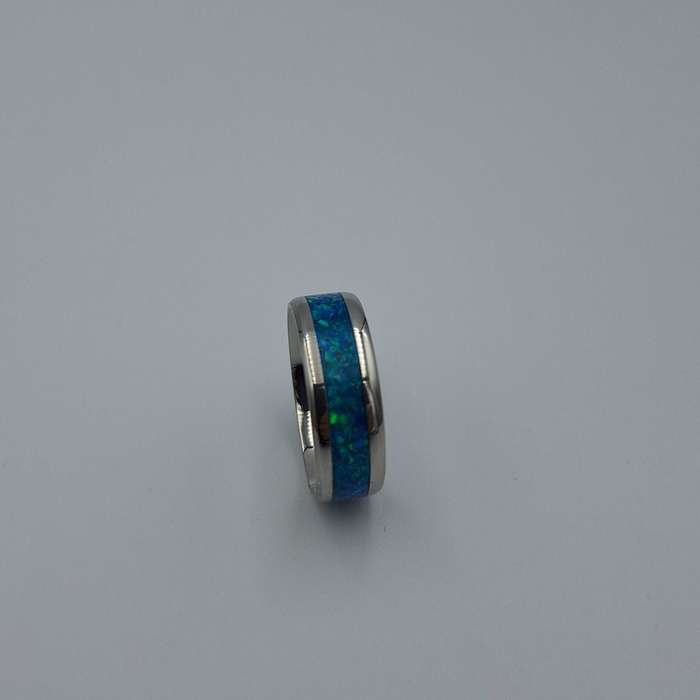 Custom Handmade Stainless Steel 8mm Ring With Crushed Opals - Size 12