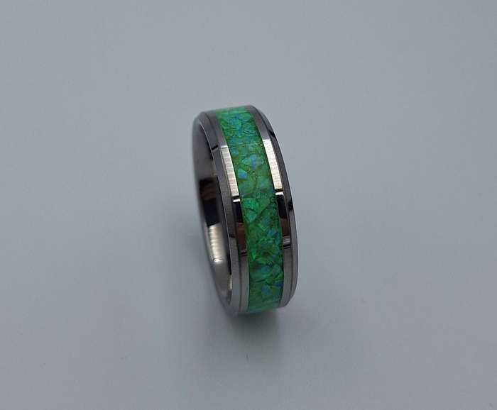 Custom Handmade Stainless Steel 8mm Ring With Crushed Opals - Size 13