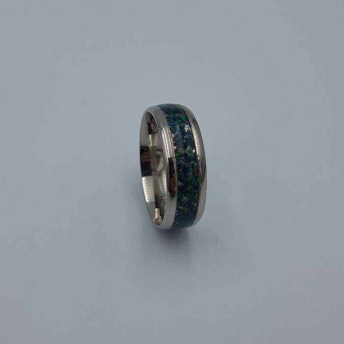 Custom Handmade Stainless Steel 8mm Ring With Crushed Opals - Size 13