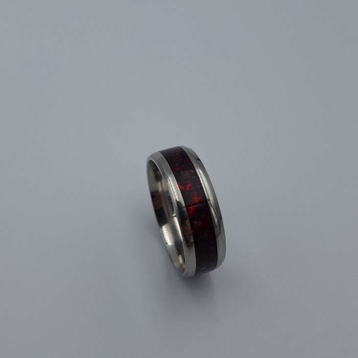 Custom Handmade Stainless Steel 8mm Ring With Crushed Opals - Size 13