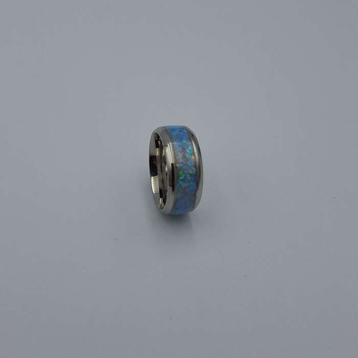 Custom Handmade Stainless Steel 8mm Ring With Crushed Opals - Size 5
