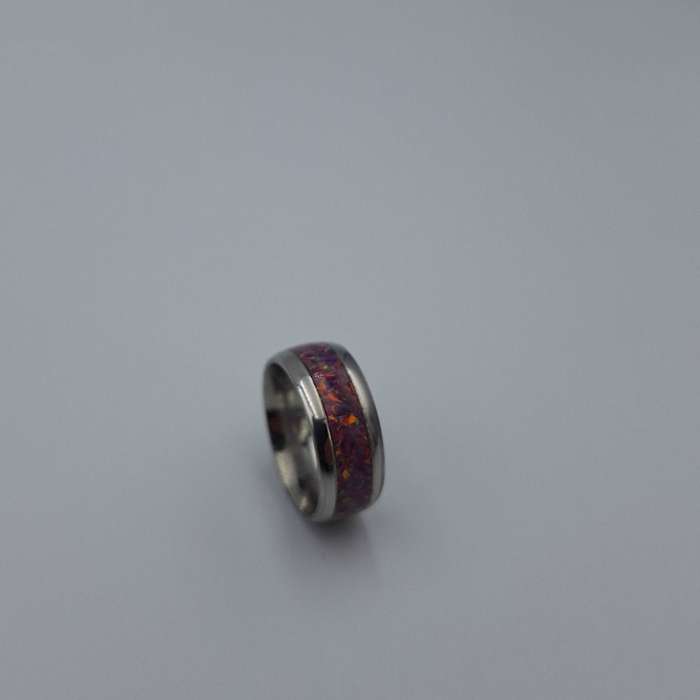 Custom Handmade Stainless Steel 8mm Ring With Crushed Opals - Size 7