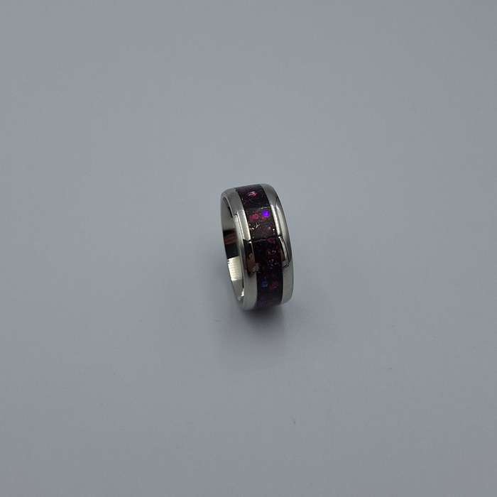 Custom Handmade Stainless Steel 8mm Ring With Crushed Opals - Size 7