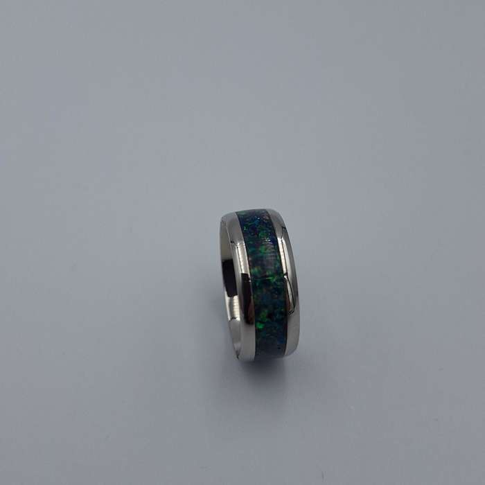 Custom Handmade Stainless Steel 8mm Ring With Crushed Opals - Size 8