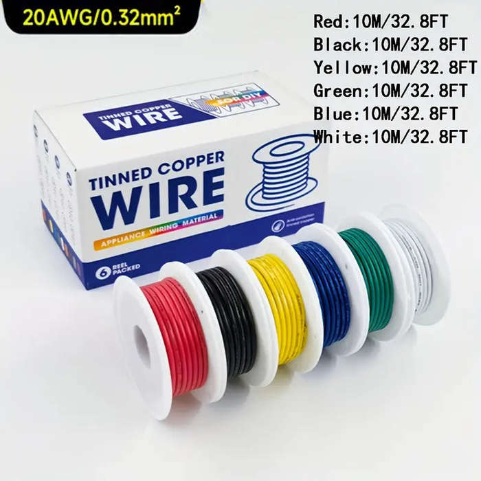 1 set PVC 20 Gauge 6 Colors Tinned Copper Wire Hook up Wire Kit