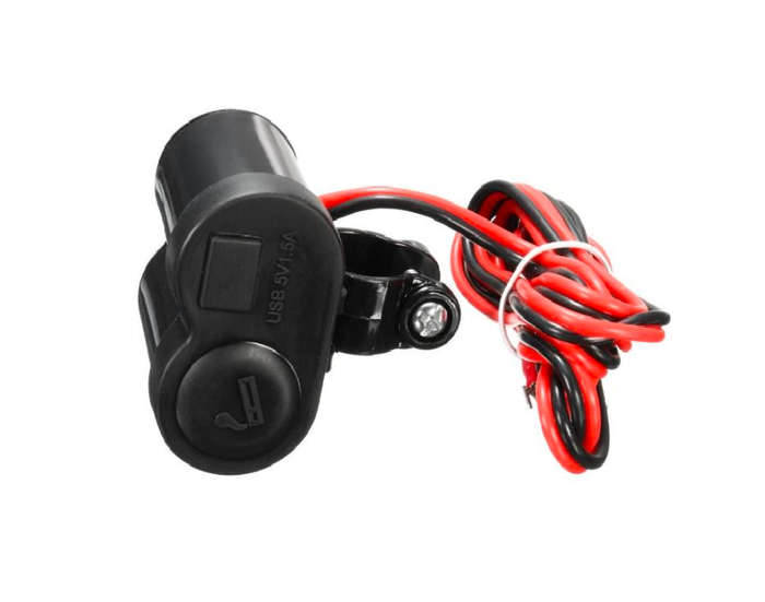 Single USB Motorcycle Charger Socket with Charging Cigarette Lighter Socket