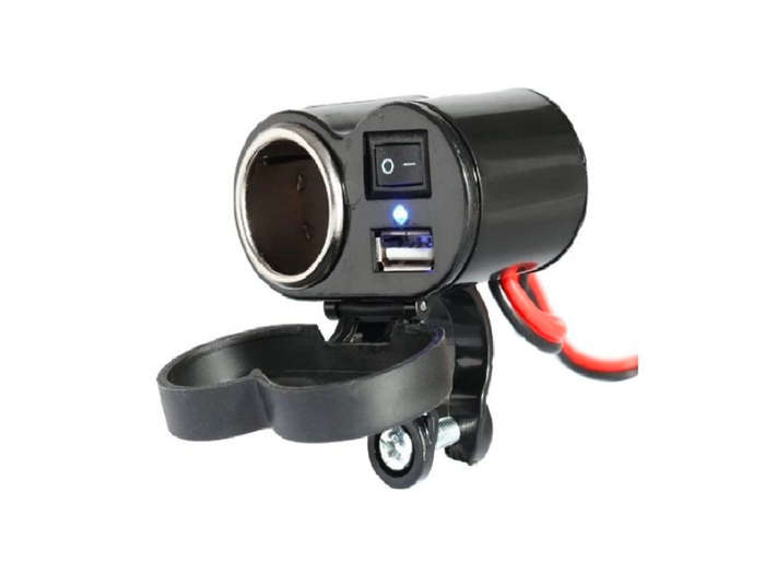 Single USB Motorcycle Charger Socket with Charging Cigarette Lighter Socket
