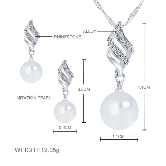 Set Jewelry (1 Pair Earrings and 1 PCS Necklace Included) Chic  Pearl and Rhinestone Pendant Neck...