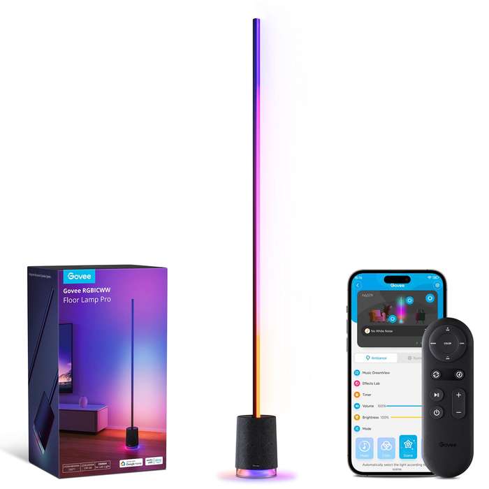Govee Floor Lamp Pro RGBICWW Smart Floor Lamp with Speaker - 1.7m - Black