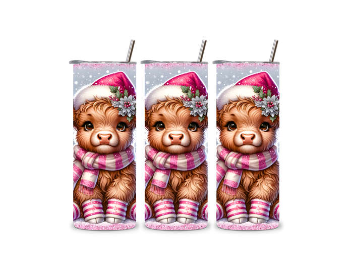 Pink Highland Christmas Cow 20 oz Tumbler