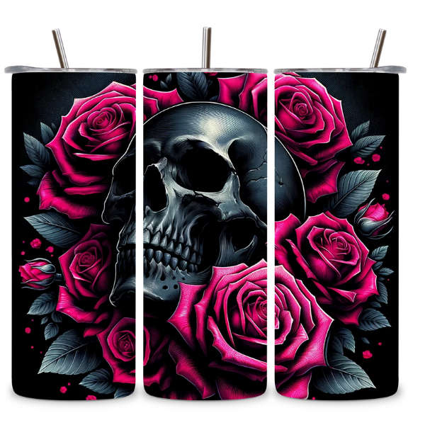 Black Skull and Roses Tumbler