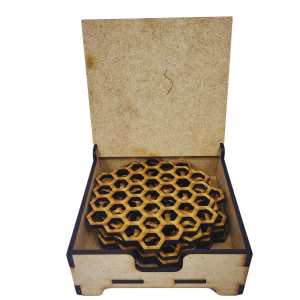 Honeycomb Coaster Set with Bee-Themed Storage Box