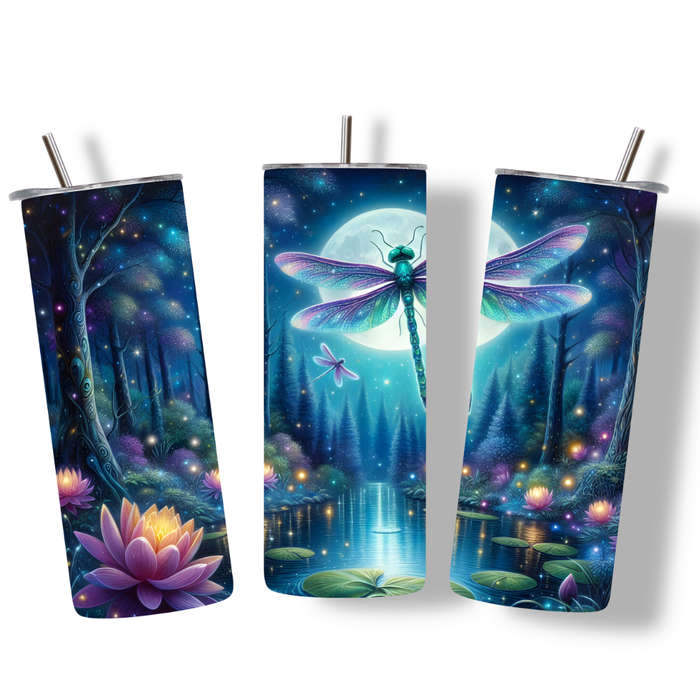 Moonlit Dragonfly & Lotus Tumbler  20oz Serenity Edition